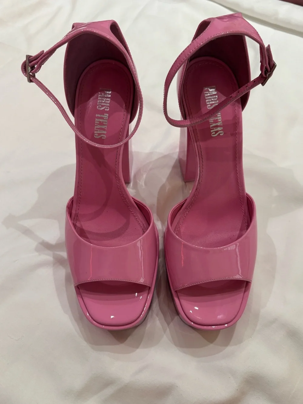Paris Texas Tatiana Platform Sandals in Flamingo Pink Patent